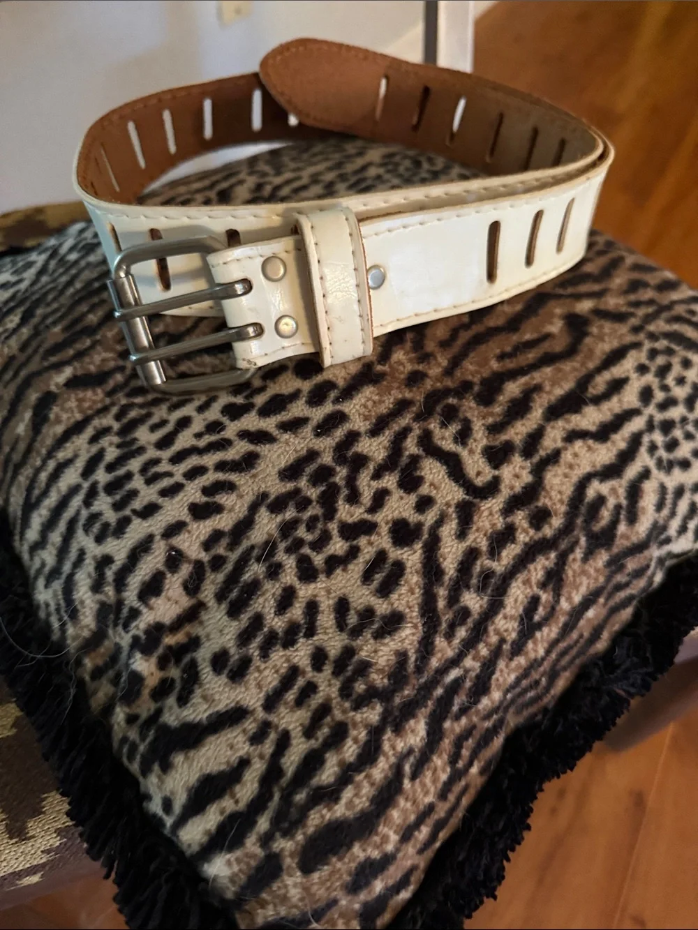 White Wide Belt with Double Prong Buckle